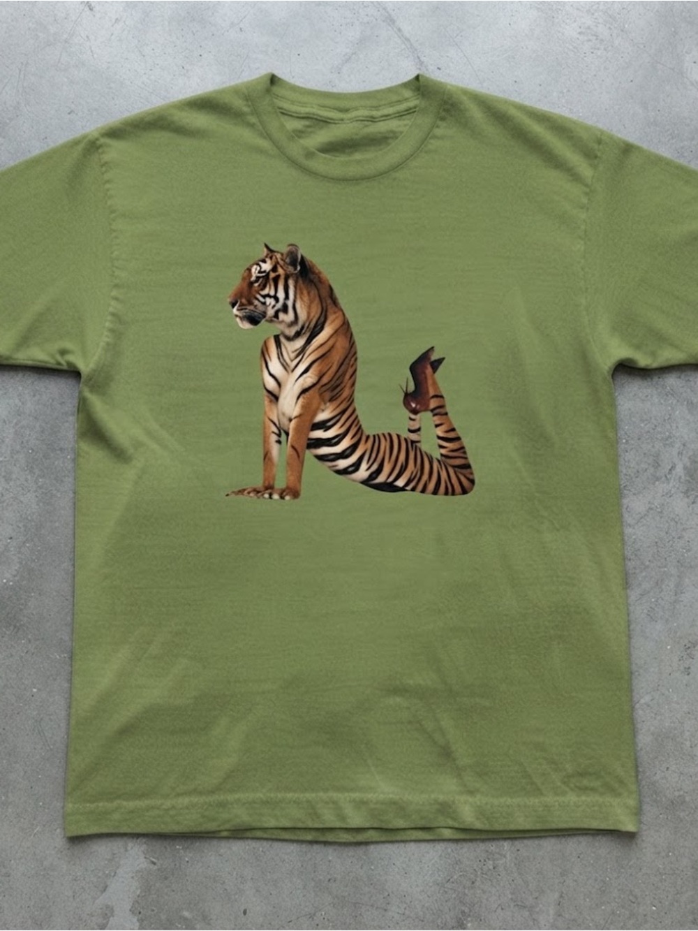 Tiger High Heels Graphic Tee Olive Green Gildan T-Shirt